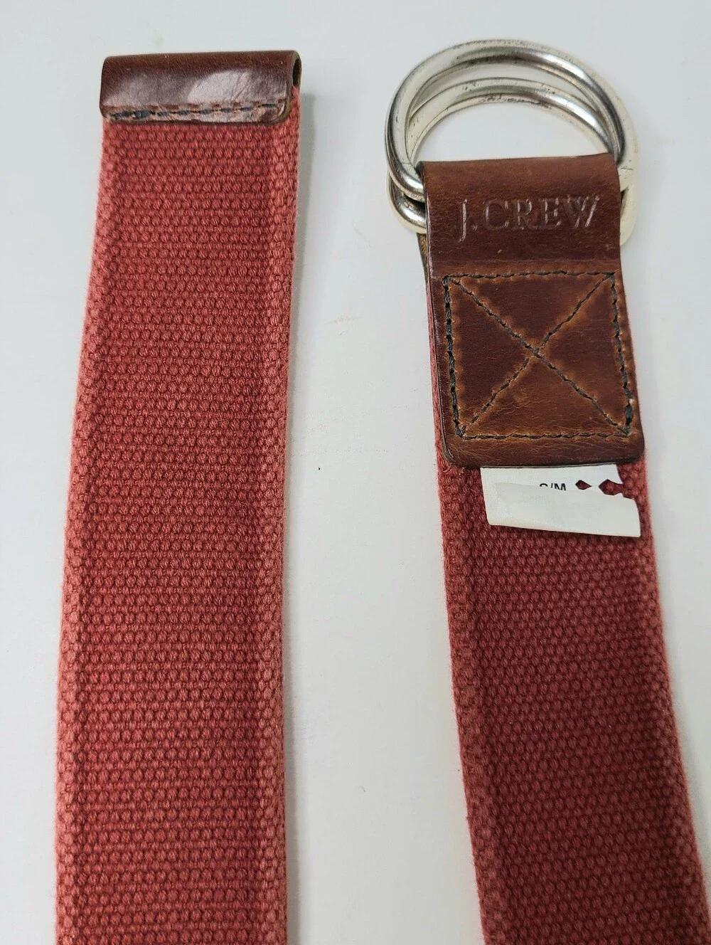 J. Crew D-Ring Made In USA Red Canvas Genuine Leather Golf Belt